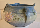 Roseville Cosmos Hanging Basket Ceramic- Vintage Art Pottery Floral Decor Blue