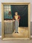      Antique Old Mexican Folk Art Portrait Oil Painting  Agapito Labios 1920s