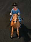 Vintage Extremely Rare Wind Up Cowboy Rider  Brown Horse Toy Figure  Blue Rider