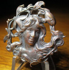 Vintage Antique French White  art Nouveau Girl realistic Flower Rim metal Button