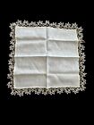 Antique Cream Handkerchief Handmade Bobbin Lace Yellow Wedding 13x13   
