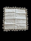 Antique Cream Handkerchief Handmade Tatting Lace Yellow Wedding 13x13   