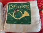 Set Of 2 Vintage Holiday Party Napkins Christmas Holly Berry Rejoice Trumpet