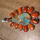 Vintage Native American Sterling Silver  Turquoise   Coral Necklace Pendent 