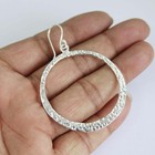 925 Sterling Silver Hammered Circle Hoop Dangle Earrings Handmade Gift D29