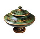 Large Neoclassical Faux Tole Covered Urn Centerpiece Green Gold