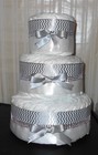 3 Tier Silver   White Diaper Cake Centerpiece Gift Custom Orders Welcomed