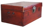 20th Century Chinese Lacquered Red Leather Ming Style Trunk Blanket Chest 30 