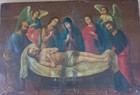  Antique 19c Russian Hand Painted Icon   Entombment Of Christ   