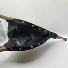 Vintage Fireplace Bellow Air Blower Wood Leather Brass Tip   Brass Grommets 17  7