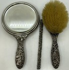 S  Kirk   Son Sterling Silver Repousse Vanity Mirror Brush Comb Set Read
