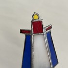 Vintage Stained Glass Lighthouse Night Light Wall Plug In Lamp Red White Blue