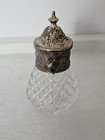 Vintage Lion Head Diamond Point Glass Syrup Creamer Pitcher Silver Plated