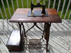 Antique 1867 Elias Howe Treadle Sewing Machine Cast Iron Base Table Wood Cabinet