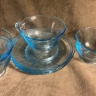 Vintage 1940s Fostoria Glass Azure Blue Cup And Saucer A Lot Of Four Sets