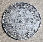 1917 Newfoundland 25 Cents Sterling Silver  925 Coin - King George V  138 