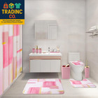Elegant Pink And Gold Bathroom Accessories Set With Shower Curtain And Rugs