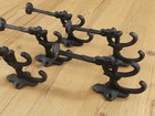 5 Coat Hooks Black Bath Hooks Large Victorian Hall Tree Wall Towel Cast Iron 