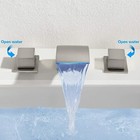 Brushed Nickel Led Widespread Waterfall Bathroom Sink Faucet Mixer Tap 3 Hole