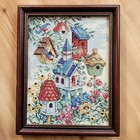Finished   Framed Birdhouse Neighbors Counted Cross Stitch Piece  flowers  Birds