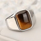 Mens Stainless Steel Silver Natural Tiger Eye Stone Ring Size 7-15 R32