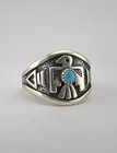Vtg Fred Harvey Style Navajo Sterling Silver Turquoise Stamped Thunderbird Ring