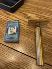 Vintage 1940s Gillette Gold Plated Tech Safety Razor Textured Handle W  Box Nos