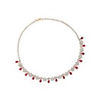 Vintage Ruby Red Crystal Necklace Earrings Set Gold Statement Jewelry
