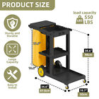3 Shelves 550 Lbs Yellow Bag Cleaning Janitorial Service Cart Sturdy Black