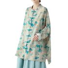 Women Long Blouse Shirt Top Ethnic Frog Button Floral Loose Retro Casual Shirt 