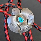 Vintage Native American Navajo 925 Sterling Silver Turquoise Bolo Tie Signed Rb