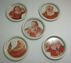 Santa Claus Set Of 5 Coca-cola Metal Drink Coasters Christmas Unused Vintage
