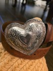 Brighton Vintage Metal  Weathered Silver-ish Heart Buckle Brown Leather Belt 