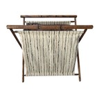 Vtg Folding Sewing Knitting Crochet Yarn Basket Caddy Wood Frame Fabric Lined