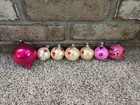 Vtg Mcm Hand Painted Glass Christmas Tree Ornaments Lot Of 7 Pink Gold Poland 