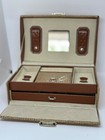 Vtg  70s Faux Crocodile Leather Jewelry Box 5 x10  Tan Travel Case Vanity