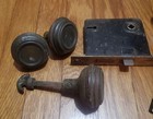 Small Lot Vintage Antique Door Knobs And Parts Glass Brass 