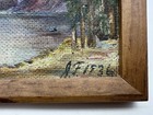 Vintage 1930s Signed Oil Painting Wood Frame 6 5    X4 5    Small Wall Art Lake Boat