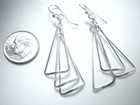 Triple Dangling Triangles 925 Sterling Silver Dangle Earrings