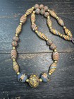 African Krobo Glass Bead Necklace 25        Striped Powder Glass Beads   Millefiori