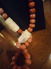 Antique Mediterranean Yamani Salmon Coral With Large Carved Insect Accent Beads 