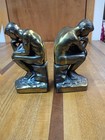 Vtg 1928 Art Deco The Thinker Bookends Pair Rodin Bronze Finish Heavy