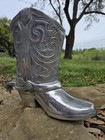 Life-size Western Cowboy Boot Cast Metal Silver Colored Planter Vase Ice Bucket 