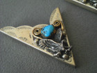 Native American Navajo Turquoise Sterling Silver Eagle Gold Scroll Collar Points