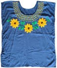 Authentic Mexican Sunflower Hand Embroidy  New Women s Blouse Blue Top M Rayon 