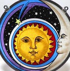 Vintage Stained Glass Sun   Moon Stars Double-rimmed Rare Used Design Panel