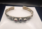 Vintage 3 Metal Cuff Bracelet Red Cabochon Silver Copper Brass Boho Ethnic