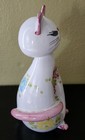 Vintage Hand Painted Cat Bank Italy Colored Flowers With Stopper