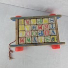 Vintage Playskool Wooden Alphabet Block Pull Wagon Toy Original String 24 Blocks