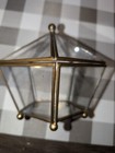 Vintage Jewelry Trinket Keepsake Display Box Brass Glass Footed Curio Pentagon